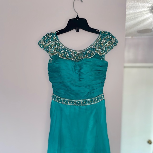 Beautiful Beaded Prom Dress.Teal Blue Color. Similar to Sherri Hill Dress. - Picture 3 of 6